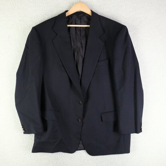 Vintage Blazer Mens 44R Navy Blue Two Button Nautical Navy Wool 80S 90S - Picture 1 of 15